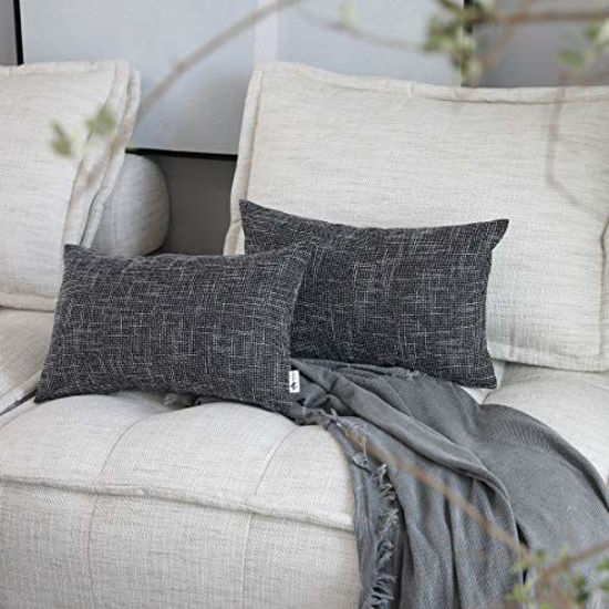 Picture of Kevin Textile Faux Linen Square 2 Tone Woven Fine Throw Pillow Sham Cushion Case Covers for Car/Couch Use, 12x20 inch(2 Packs, Black)