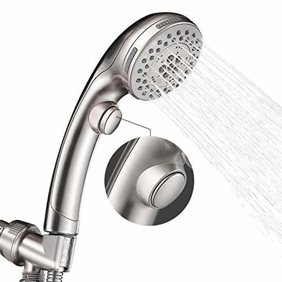 Picture of Shower Head, High Pressure 6 Setting Shower Head Hand-Held with ON/OFF Switch and Spa Spray Mode - Shower Heads with Handheld Spray High Pressure - Brushed Nickel