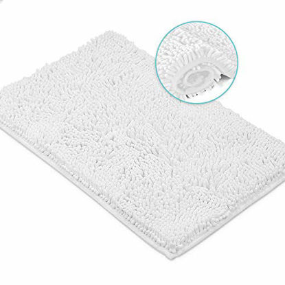 Picture of Bath Mat by LuxUrux, Extra-Soft Plush Bath Shower Bathroom Rugs, 1'' Microfiber Chenille, Super Absorbent Shaggy Bath Rug. Machine Wash & Dry. 15 x 23'', White