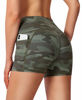 Picture of Women's High Waist Yoga Shorts with Side Pockets Tummy Control Running Gym Workout Biker Shorts for Women 8" /3" (3" Green Camo, XS)