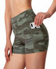 Picture of Women's High Waist Yoga Shorts with Side Pockets Tummy Control Running Gym Workout Biker Shorts for Women 8" /3" (3" Green Camo, XS)