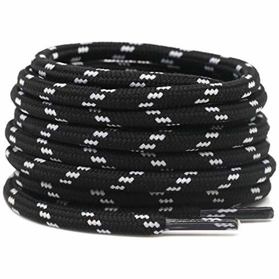 Picture of DELELE 2 Pair Non-slip Outdoor Mountaineering Hiking Walking Shoelaces Round Black White String Rope Boot Laces Strong Durable Bootlaces-55.12"