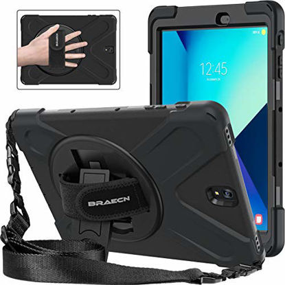 Picture of BRAECNstock Galaxy Tab S3 9.7 Case Cover Hybrid Protective Shield Case Cover w/ Palm Hand Strap/ Shoulder Strap/ Kickstand for Samsung Galaxy Tab S3 9.7 T820 Case (Black/Black)