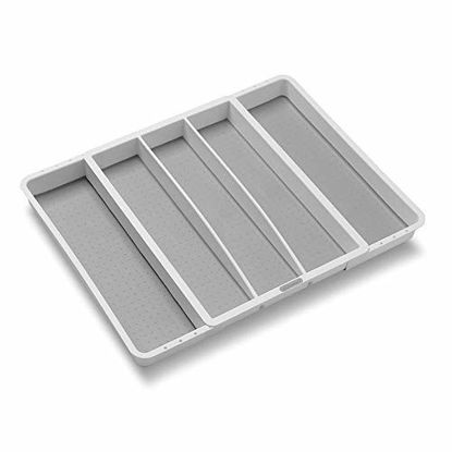 Picture of madesmart Expandable Utensil Tray-White | Classic Collection | 5-Compartments | Kitchen Organizer | Soft-Grip Lining and Non-Slip Rubber Feet | Easy to Clean | BPA-Free