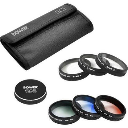 Picture of Bower 6 Piece Special Effects Filter Kit & Case for DJI Phantom 3 & 4 Drone Includes: Gradient Gray, Orange & Blue; Star 4, 6 & 8 Plus Lens Cap