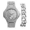 Picture of Bling-ed Out Cuban Bracelet with Oblong Silver Iced Look Hip Hop Watch - 8475BC Cuban Silver