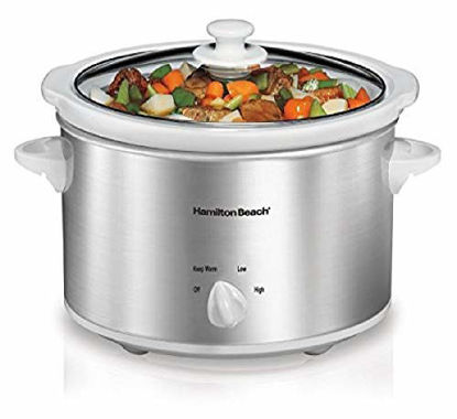 Picture of Hamilton Beach 4-Quart Slow Cooker with Dishwasher-Safe Stoneware Crock & Lid, Stainless Steel (33140V)