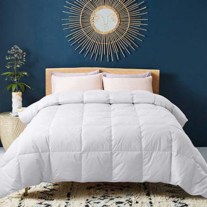 Picture of WhatsBedding 100% Cotton Down Comforter White Goose Duck Down and Feather Filling All Season Duvet Insert or Stand-Alone Comforter (King)