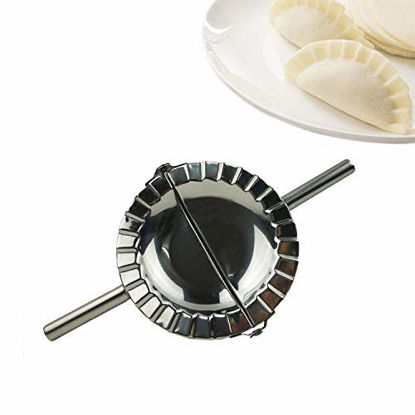 Picture of Proshopping Stainless Steel Dumpling Maker, X-Large 5" Goya Empanada Press Mold, Ravioli Mould Crimper, Wraper Dough Cutter - for Pie Ravioli Chinese Dumpling Pastry, with long handle (XL 5" Dia)