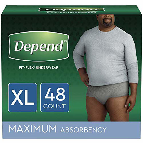 GetUSCart- Depend FIT-FLEX Incontinence Underwear for Men, Maximum  Absorbency, Disposable, Extra-Large, Grey, 48 Count (2 Packs of 24)  (Packaging May Vary)