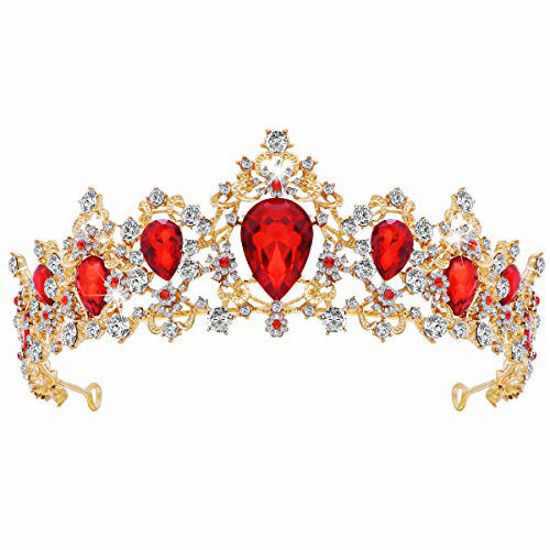 Picture of Frcolor Tiara Crown for Women, Rhinestone Queen Crowns Wedding Tiara Crowns Headband (Red) (Red)