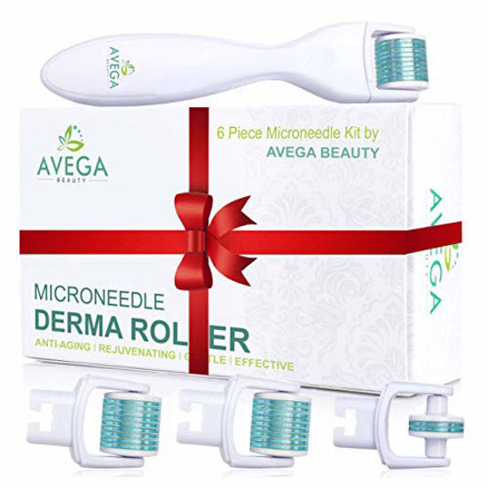 Picture of Derma Roller Kit for Face & Body: 0.25mm Length Microneedle Dermaroller Tool - Microneedling Facial Kits with 3 Replacement Heads with 600 Titanium Micro Needles, 1 with 180 Needles & Storage Case