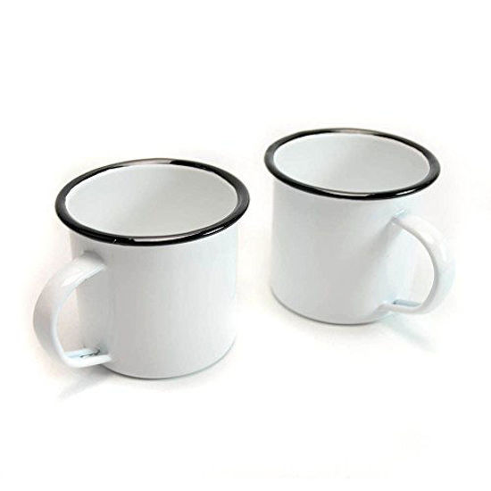 Picture of Camping Tin Enamel Mug with Handle Outdoor/Indoor 15 fl oz 450 ml (White 2-Pack)