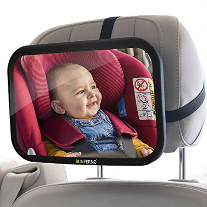 Picture of Sunferno Baby Car Mirror | Shatterproof, No Assembly Required, Adjustable | Rear Facing Car Seat Mirror for Effortlessly Monitoring Your Child in the Back Seat | Toddler Infant Carseat Mirror for Car