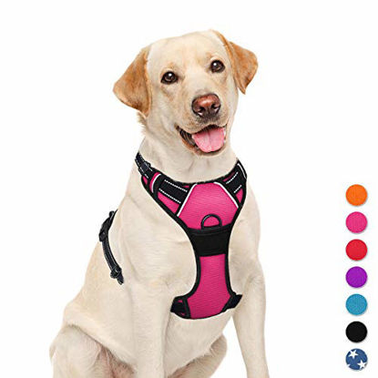 Picture of BARKBAY No Pull Pet Harness Dog Harness Adjustable Outdoor Pet Vest 3M Reflective Oxford Material Vest for PINK Dogs Easy Control for Small Medium Large Dogs (L)