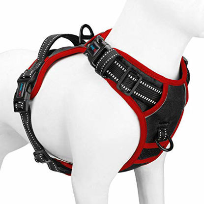 Picture of PHOEPET 2019 Upgraded No Pull Dog Harness, Reflective Adjustable Vest, with a Training Handle + 2 Metal Leash Hooks+ 3 Snap Buckles +4 Slide Buckles(M, Black)