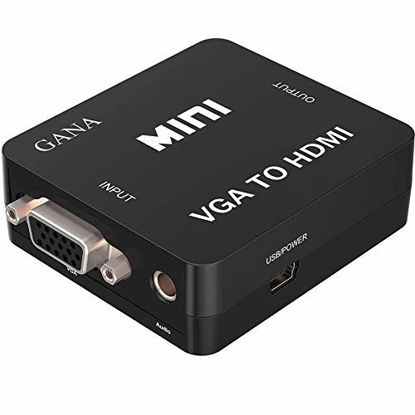Picture of VGA to HDMI, GANA 1080P Full HD Mini VGA to HDMI Audio Video Converter Adapter Box with USB Cable and 3.5mm Audio Port Cable Support HDTV for PC Laptop Display Computer Mac Projector (Black)