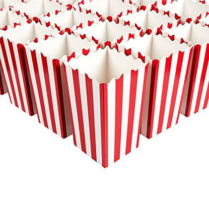 Picture of Set of 100 Mini Popcorn Favor Boxes - 3x5 Snack Containers for Carnival Party Supplies, Movie Night, Birthdays, Red and White, 20 Ounce, 3.3 x 5.6 Inches