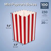 Picture of Set of 100 Mini Popcorn Favor Boxes - 3x5 Snack Containers for Carnival Party Supplies, Movie Night, Birthdays, Red and White, 20 Ounce, 3.3 x 5.6 Inches