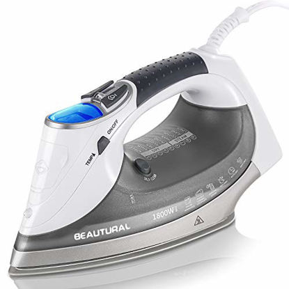 Picture of BEAUTURAL 1800-Watt Steam Iron with Digital LCD Screen, Double-Layer and Ceramic Coated Soleplate, 3-Way Auto-Off, 9 Preset Temperature and Steam Settings for Variable Fabric