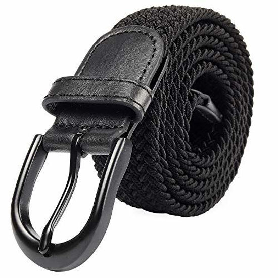 GetUSCart- Braided Stretch Elastic Belts, Pin Oval Solid Black Belt Buckle