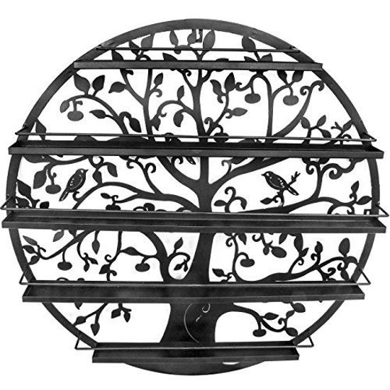 Picture of Sorbus Wall Mounted 5 Tier Nail Polish Rack Holder - Tree Silhouette Round Metal Salon Wall Art Display (Black) .