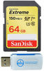 Picture of SanDisk 64GB SDXC SD Extreme Memory Card Works with Canon EOS 77D, 80D, 70D, 6D, 60D Digital DSLR Camera 4K V30 U3 (SDSDXVE-064G-GNCIN) Bundle with (1) Everything But Stromboli Combo Card Reader