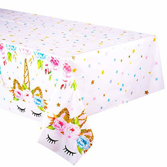 Picture of Unicorn Themed Birthday Party Decorations - Unicorn Plastic Tablecloth | 53 x 90 inches,Disposable Table Cover | Magical Unicorn Party Supplies for Girls and Baby Shower