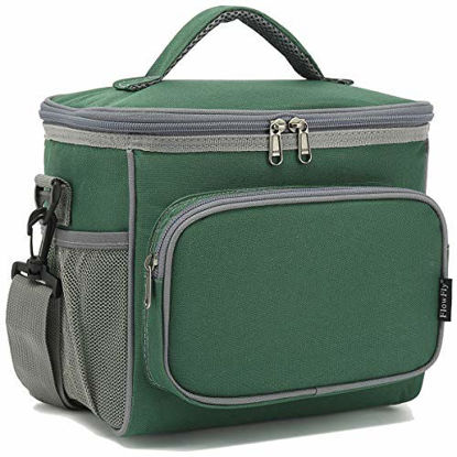 Picture of Insulated Reusable Lunch Bag Adult Large Lunch Box for Women and Men with Adjustable Shoulder Strap,Front Zipper Pocket and Dual Large Mesh Side Pockets by FlowFly,Army#Green