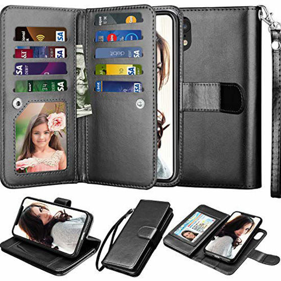 Picture of Njjex Wallet Case for iPhone XR, for iPhone XR Case, PU Leather [9 Card Slots] ID Credit Holder Folio Flip Cover [Detachable][Kickstand] Magnetic Phone Case & Lanyard for iPhone XR 6.1" 2018 [Black]