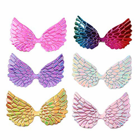 Picture of David Angie Laser Angel Wing Fabric Embossed 60 Pcs Iridescent Wing Patches for DIY Crafts Hair Accessories (Assorted 60 pcs)