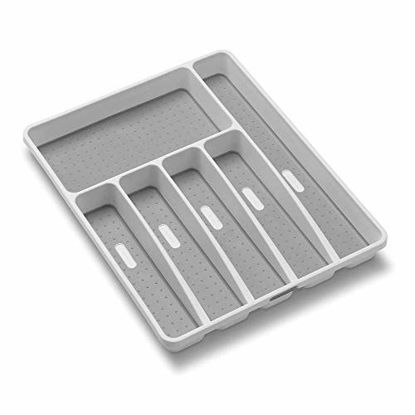 Picture of madesmart Classic Large Silverware Tray - White |CLASSIC COLLECTION | 6-Compartments| Kitchen Drawer Organizer | Soft-Grip Lining and Non-Slip Rubber Feet | BPA-Free