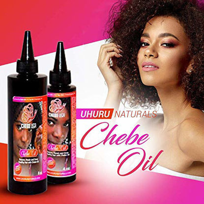 Picture of Uhuru Naturals Chebe Oil - African Chebe Serum Treatment w/ Ostrich, Olive & Essential Oils - Natural Repair, Growth & Moisture For Dry Scalp & Hair (4oz)