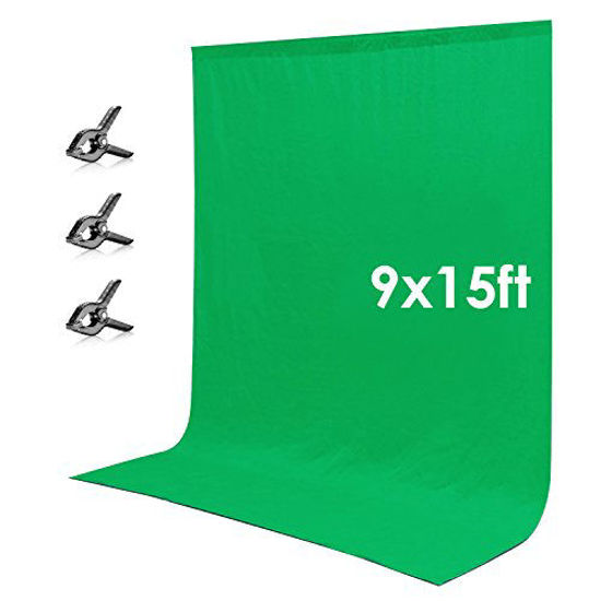 Picture of Neewer 9 x 15 feet/2.7 x 4.6 Meters Green Chromakey Muslin Backdrop Background Screen with 3 Clamps for Photo Video Studio Photography