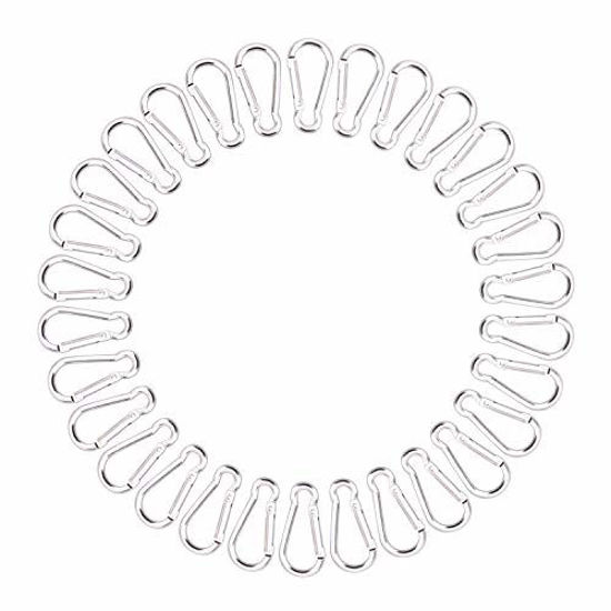 Picture of 30pcs Small Aluminum Spring Snap Carabiner Spring Clip Hook D Shape Carabeaner Keychain (Silver)