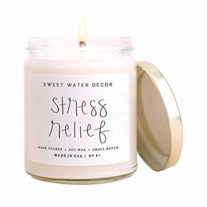 Picture of Sweet Water Decor Stress Relief Candle | Eucalyptus, Spearmint, Citrus, Sage, Relaxing Scented Soy Wax Candle for Home | 9oz Clear Glass Jar, 40 Hour Burn Time, Made in the USA