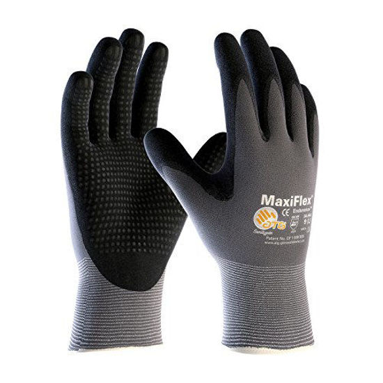 Picture of ATG 3 Pack MaxiFlex Endurance 34-844 Seamless Knit Nylon Work Glove with Nitrile Coated Grip on Palm & Fingers, Sizes Small to X-Large (Large), Black and gray (34-844 - LARGE - 3/PACK)