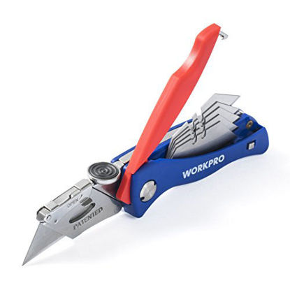 Picture of WORKPRO Folding Utility Knife Quick-change Box Cutter, Blade Storage in Handle with 5 Extra Blade Included