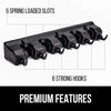 Picture of Gorilla Grip Premium Mop and Broom Holder, 5 Auto Adjust Slots, 6 Hooks, Holds Up to 50 Lbs, Easy Install Wall Mount, Store Cleaning and Gardening Tools, Organize Kitchen, Garage, Storage Rooms, Gray