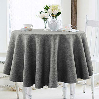 Picture of JUCFHY Round Table Cloth,Linen Rustic Tablecloth Heavy Duty Fabric,Stain-Proof,Water Resistant Washable Table Cloths,Decorative Round Table Cover for Kitchen,Holiday(60 Inch Round,Charcoal)