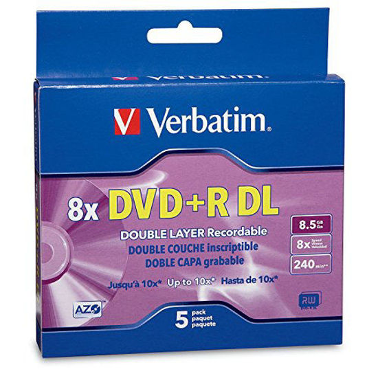 Picture of Verbatim DVD+R DL 8.5GB 8X AZO with Branded Surface - 5pk Jewel Case Box - 95311