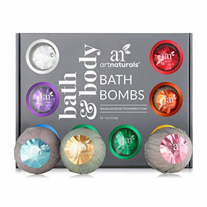 Picture of ArtNaturals Large Bath Bombs Gift Set kit - (12 x 4 Oz / 113g) - Natural Handmade Essential Oil Spa Bubble Bath Bomb Balls Fizzies - for Relaxation, Moisturizing, & Fun for Women, Kids, & Men