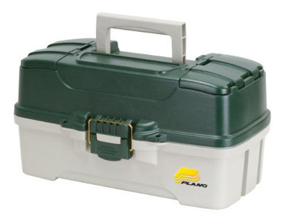 Picture of Plano 3-Tray Tackle Box with Dual Top Access, Dark Green Metallic/Off White, Premium Tackle Storage