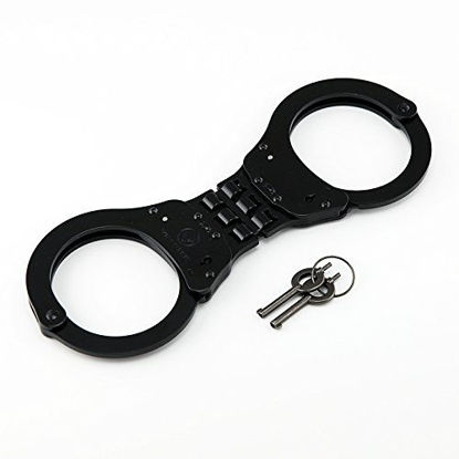 Picture of VIPERTEK Heavy Duty Hinged Double Lock Steel Police Edition Professional Grade Handcuffs (Black)