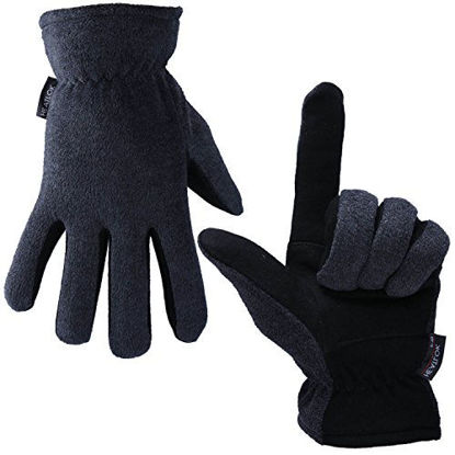 Picture of OZERO Deerskin Suede Leather Palm and Polar Fleece Back with Heatlok Insulated Cotton Layer Thermal Gloves, Large - Grey-Black
