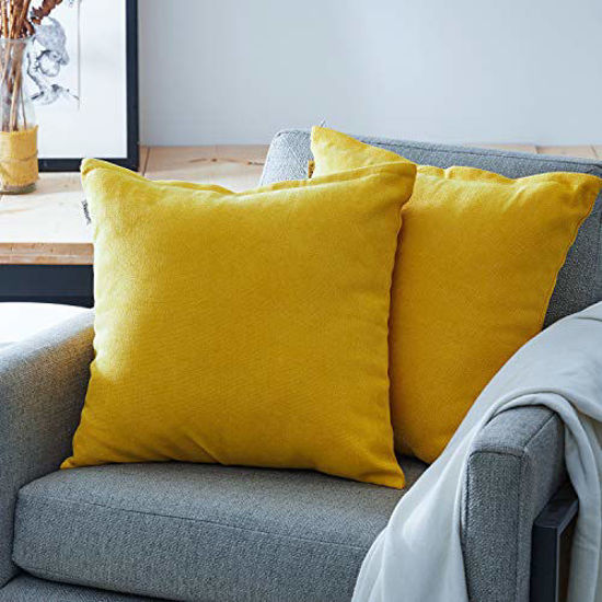 Picture of Top Finel Square Decorative Throw Pillow Covers Soft Chenille Outdoor Cushion Covers 18 X 18 for Sofa Bed, Set of 2, Mustard Yellow