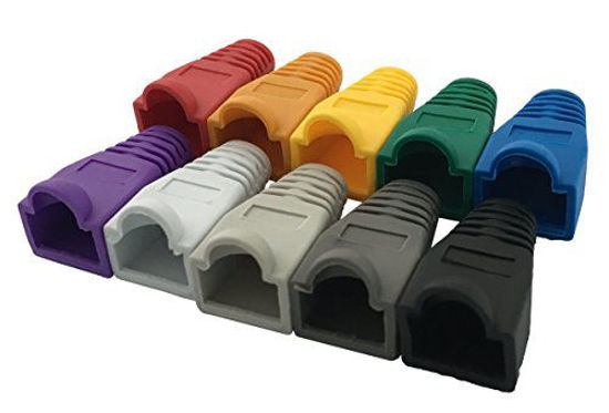 Picture of Accessbuy 100 Pcs Mixed Color CAT5E CAT6 RJ45 Ethernet Network Cable Strain Relief Boots Cable Connector Plug Cover