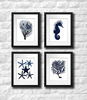 Picture of Dark Navy Beach Wall Decor Set of 4 Unframed Sea Corals, Seahorse Starfish Beach Bathroom Art Dark_Navy_Beach_Decor_C5