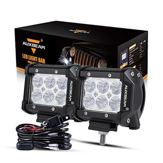 Picture of Auxbeam 4" LED Pods 18W LED Light Bar Flood Beam LED Off Road Driving Lights with Wiring Harness for SUV ATV UTV Trucks Pickup Jeep Lamp (Pack of 2)