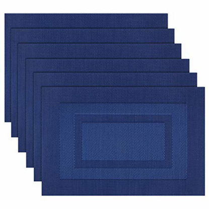 Picture of pigchcy Placemats,Washable Woven Vinyl Placemats for Dining Table,Easy to Clean Plastic Placemats Set of 6(18 x 12 inch, Royal + Navy Blue)